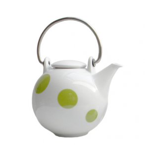 Tepotte 1,5 ltr - hvid m. lime grnne prikker - Happydot serien - Eslau varenr. 3804li